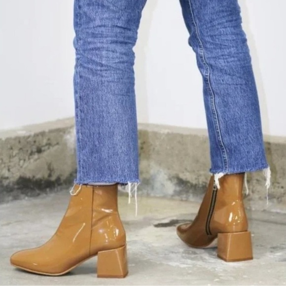 LoQ Lazaro Paten Leather Tan Ankle Boots Inside Metal Zipper Women's Sz 41 (9.5) - Picture 1 of 14